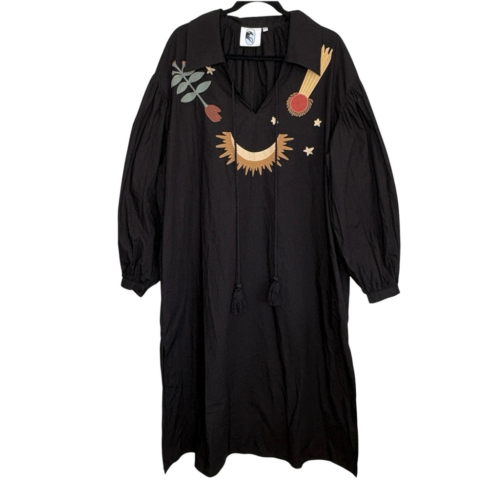 Sleeper Mystic Appliqued Maxi Dress M XL Boho Art Whimsigoth Celestial Oversize